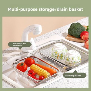 Panier d'évier de cuisine rétractable en acier inoxydable 29-40CM, moderne, minimaliste, multifonctionnel pour le lavage des légumes et des vaisselles - Product Image 3