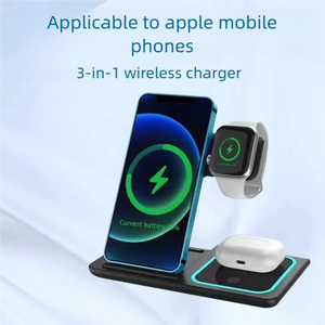Station de charge sans fil rapide pliable 3 en 1 15W avec veilleuse pour smartphone, montre et écouteurs - Product Image 6