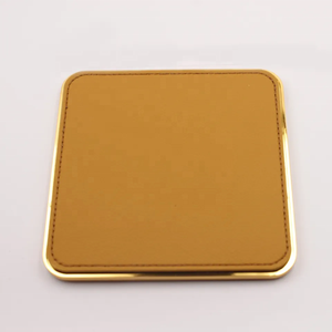 Dessous de verre professionnel en cuir pour tasse <span class=keywords><strong>à</strong></span> café avec impression de logo Dessous de verre en cuir en métal doré - Product Image 2