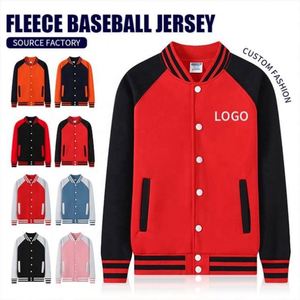 Healthy Organic Cotton Men's Jackets Baseball Uniform Casual Matching Color Fleece Jackets - Product Image 2