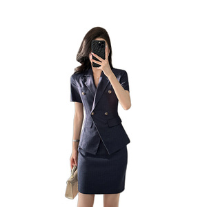 Women's Short Sleeve Suit Set Summer Thin Office Lady Professional Work Uniform Breathable Polyester Fabric - Product Image 5
