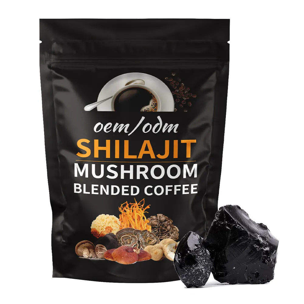 OEM Shilajit estratto di funghi all'ingrosso al dettaglio instant lingzhi sano caffè nero per migliorare il sistema immunitario