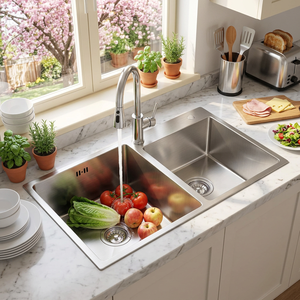 Évier de cuisine double cuve sous plan en acier inoxydable 304 avec protection anti-bruit — Vente directe usine OEM - Product Image 1