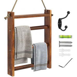 Porte-serviettes mural en bois, design rustique, étagère de rangement pour salle de bain et cuisine, capacité de 5 kg, BH 022 - Product Image 1