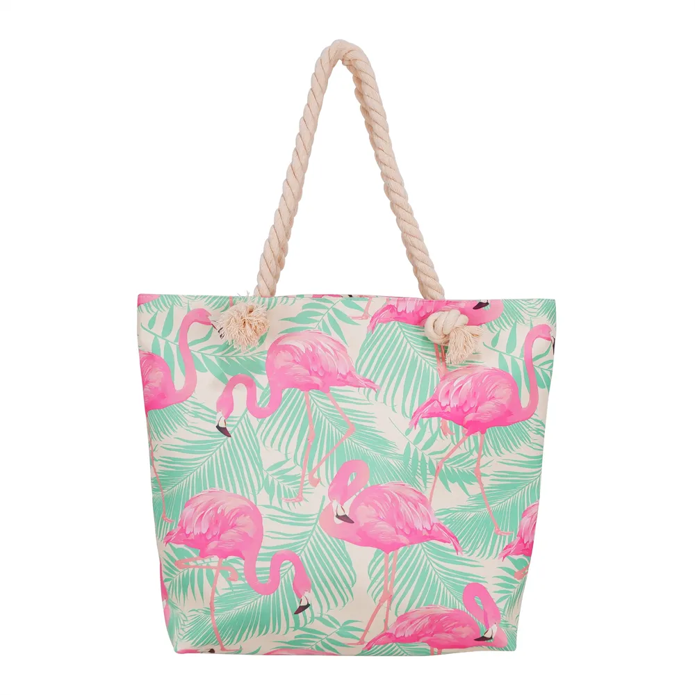 summer 2024 beach bag travel vacation canvas handbag print flamingo tote beach bag for retail