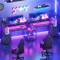 Bureau de jeu personnalisé noir RGB avec éclairage LED, plateau en MDF, pieds en métal, support pour casque, porte-gobelet, poste de travail moderne pour la maison ou le bureau