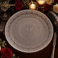 Assiette de présentation ronde en verre transparent motif mandala argenté pour la décoration de table de mariage, banquet ou événement