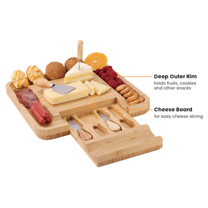 CEB01-1 Grand plateau à fromage en bambou et ensemble de couteaux, plateau à charcuterie, plateau de service à fromage, cadeaux uniques - Product Image 2