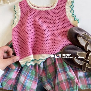Jojo Korean Childrens Wear Pink Crochet Top Plaid Skirt Set Summer Outfit For Girls - Product Image 4