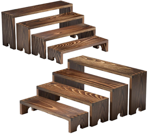 Juego de 4 Soportes de Exhibición de Madera Marrón en Niveles, Apilables, Aptos para Horno, para Cupcakes, Decoración Rústica, No Tóxicos y Ecológicos para Postres - Product Image 1