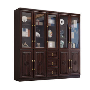 Chinese Style Walnut <b>Solid</b> <b>Wood</b> <b>Bookcase</b> With Glass Doors Storage Cabinet For Home Office Library - Product Image 5