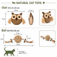 Jouet pour chat avec herbe à chat et bâton de silvervine, jouet interactif naturel pour chat en forme de hibou, jouets à plumes pour chats d'intérieur
