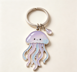 <b>Cute</b> Jellyfish Metal Key Chain Enamel <b>Keyring</b> Purple Blue Pendant Souvenir Gift - Product Image 3
