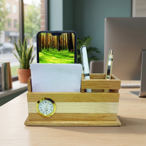 Organizador de escritorio con reloj, soporte para teléfono y portalápices, regalo de oficina multifunción, estilo sencillo - Product Image 4