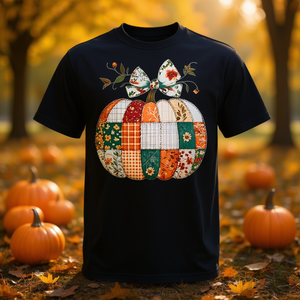 T-Shirt Patchwork con Motivo Floreale e Zucca, Collo Tondo, Manica Corta, Unisex, per Adulti, Autunno, Halloween, Abbigliamento Promozionale con Stampa Digitale - Product Image 2