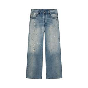 جينز مخصص بتصميم قديم مطلي بالحبر ومغسول بشكل فضفاض ومتهالك للرجال والنساء - Product Image 1