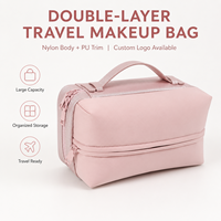 Nouveau Design Sac à Maquillage Double Couche PVC-Nylon Logo Personnalisé Multifonction Sac de Voyage Cosmétique avec Poignée