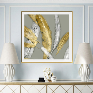 Impression d'art abstrait minimaliste moderne avec plumes, <span class=keywords><strong>aquarelle</strong></span> sur toile, 60x60cm, décoration murale intérieure - Product Image 4