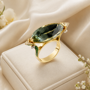 Anello con accento verde a forma di marquise, design classico, per donna - Product Image 5