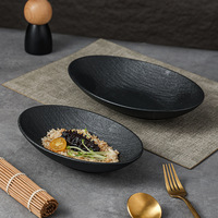 Assiette ovale en céramique mate texturée, bol de service profond en forme de bateau pour restaurant occidental, steak, fruits de mer, pâtes, salade, apéritif