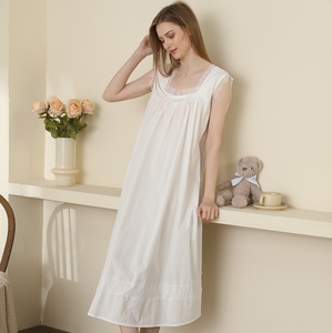 Women's Soft Woven 100% Cotton Sleep Dress Gown with Casual Night Robe Customized Color All-Season Indoor Comfort