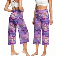 Pantalon Capri de Yoga Taille Haute pour Femme, Motif Cheval Galopant Violet, avec Cordon de Serrage, Coupe Ample, Tenue de Sport