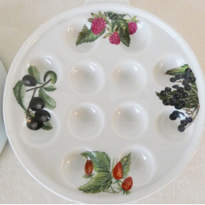 Lot de 2 assiettes Escargot 12 puits <span class=keywords><strong>Porcelaine</strong></span> Paris Vintage Motif Fruits Glacé Peint à la Main <span class=keywords><strong>Plats</strong></span> <span class=keywords><strong>Escargots</strong></span> Français pour Restaurant - Product Image 2