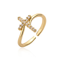 Mode croix anneaux réglable plaqué or foi bijoux femmes Bling Zircon croix anneau chrétien