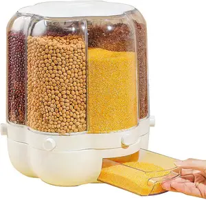 Dispensador de grão cereal com 6 grades, recipiente de armazenamento de cereal e arroz em 360 rotação, dispensador de comida
