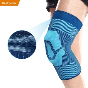 Custom Knie Pads Compressie Gebreide Antislip Elastische Lente Ronde Siliconen Pad Basketbal Voetbal Knie Mouw Brace