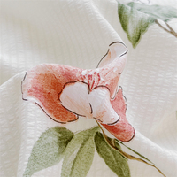 Ensemble de draps de lit en polyester rayé imprimé floral rose pas cher, 4 pièces
