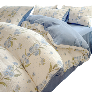 Juego de cama de algodón Jacquard de cuatro piezas con flores Pastoral francesa, Sábana de dormitorio de tres piezas de grado infantil materno, funda de almohada - Product Image 1