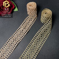 LEIXUSI 3,5 cm Bordure en dentelle trapézoïdale à fil doré, broderie soluble dans l'eau, accessoires de costume ethnique, garniture de vêtement