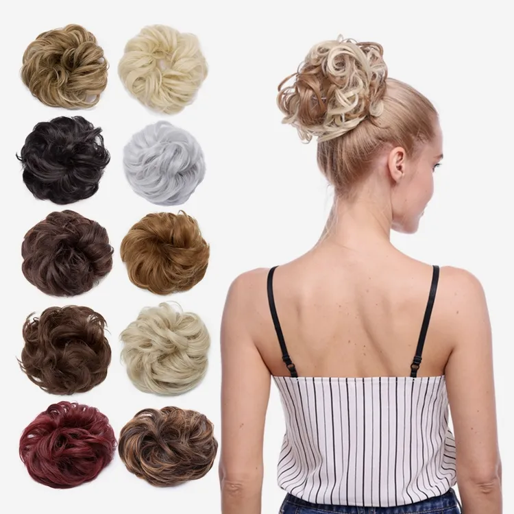 SNOILITE 31 shades THICK Elastic Band Scrunchie Synthetic messy hair bun updo hairstyle Curly chignon hair pieces for wedding