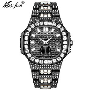 Montre pour homme tendance punk hip hop, entièrement sertie de diamants, or, étanche, calendrier, quartz - Product Image 3
