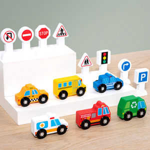 Bán buôn xe mini xe Toddler dấu hiệu giao thông Montessori trẻ em 6 bộ bằng gỗ <span class=keywords><strong>Train</strong></span> toy Set cho trẻ em Đồ chơi giáo dục - Product Image 5