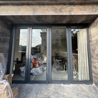 Porte d'entrée double battant en alliage d'aluminium et verre avec moustiquaire en fibre de verre et isolation thermique pour usage commercial, salle de bain, cuisine, école