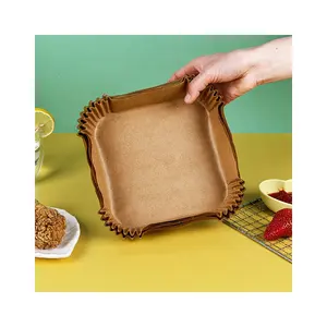 Custom 50 100Pcs Brown White Round Non-Stick Waterproof Baking Cooking Parchment Air Fryer Disposable Paper Liner