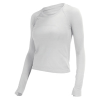 Ensemble 2 pièces de yoga et fitness Ll20 pour femmes adultes, rayé, à manches longues, sans couture, en Spandex/Nylon, ajusté, séchage rapide, col rond