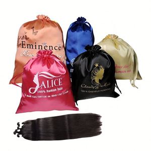 Sac à poussière en satin à cordon personnalisé avec logo imprimé pour extensions de cheveux, perruques, emballages de shopping et lots - Product Image 6