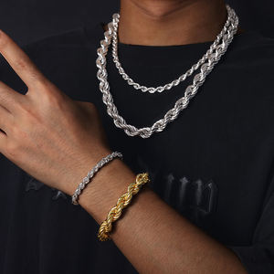 6 मिमी लक्जरी 14k 18k सोने के ठोस 925 स्टर्लिंग सिल्वर बनाम मोइससानाइट हीरे के साथ पुरुषों के लिए लॉक रस्सी चेन हार - Product Image 2