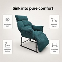 Fauteuil inclinable en velours côtelé, fauteuil de salon rembourré vert sarcelle avec repose-pieds, poche latérale, structure en métal noir, couleur, taille et logo personnalisables