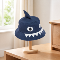 Chapeau Bob Requin Bleu Marine avec Yeux et Dents de Requin pour Usage Décontracté en Extérieur, Pêche et Voyage, Unisexe