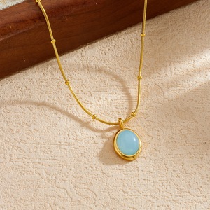 Oval Resin Pendant Necklace Gold Plated Geometric Clavicle Chain Everyday Wear - Product Image 3