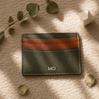Porte-cartes personnalisé en cuir olive à faible MOQ pour les acheteurs en marque blanche, avec poches contrastées et support d'emballage