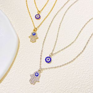 Zircone Hamsa ciondolo a mano gioielli in lega occhio ciondolo occhi d'angelo Multi-strato incastonato con diamanti collana occhio del diavolo da donna - Product Image 4