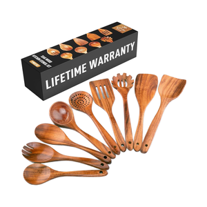 Juego de utensilios de cocina de 9 piezas de madera de teca natural de la marca Custom Bofa, ecológico, con acabado suave, antiadherente, accesorios para barbacoa, cómodo. - Product Image 1