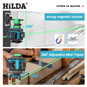 Nivel Láser <span class=keywords><strong>HILDA</strong></span> <span class=keywords><strong>4D</strong></span> de 16 Líneas, Autonivelante de 360°, Luz Verde Horizontal y Vertical, Herramienta Profesional con Control Remoto y Trípode - Product Image 2