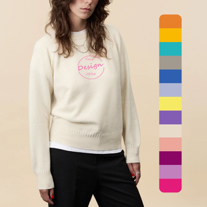 Ultima <span class=keywords><strong>maglia</strong></span> <span class=keywords><strong>oversize</strong></span> in cotone 100% bianco maglione da donna con Logo ricamato personalizzato maglione girocollo invernale - Product Image 1