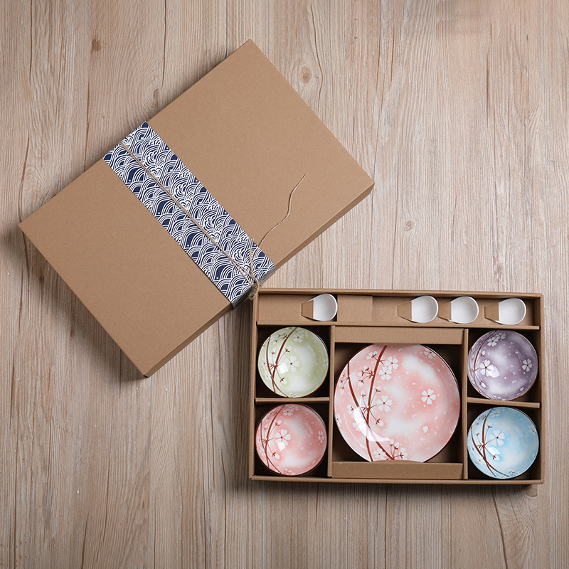 Rose+Bleu -4 bols 4 cuillères 4 baguettes 2 assiettes Coffret cadeau